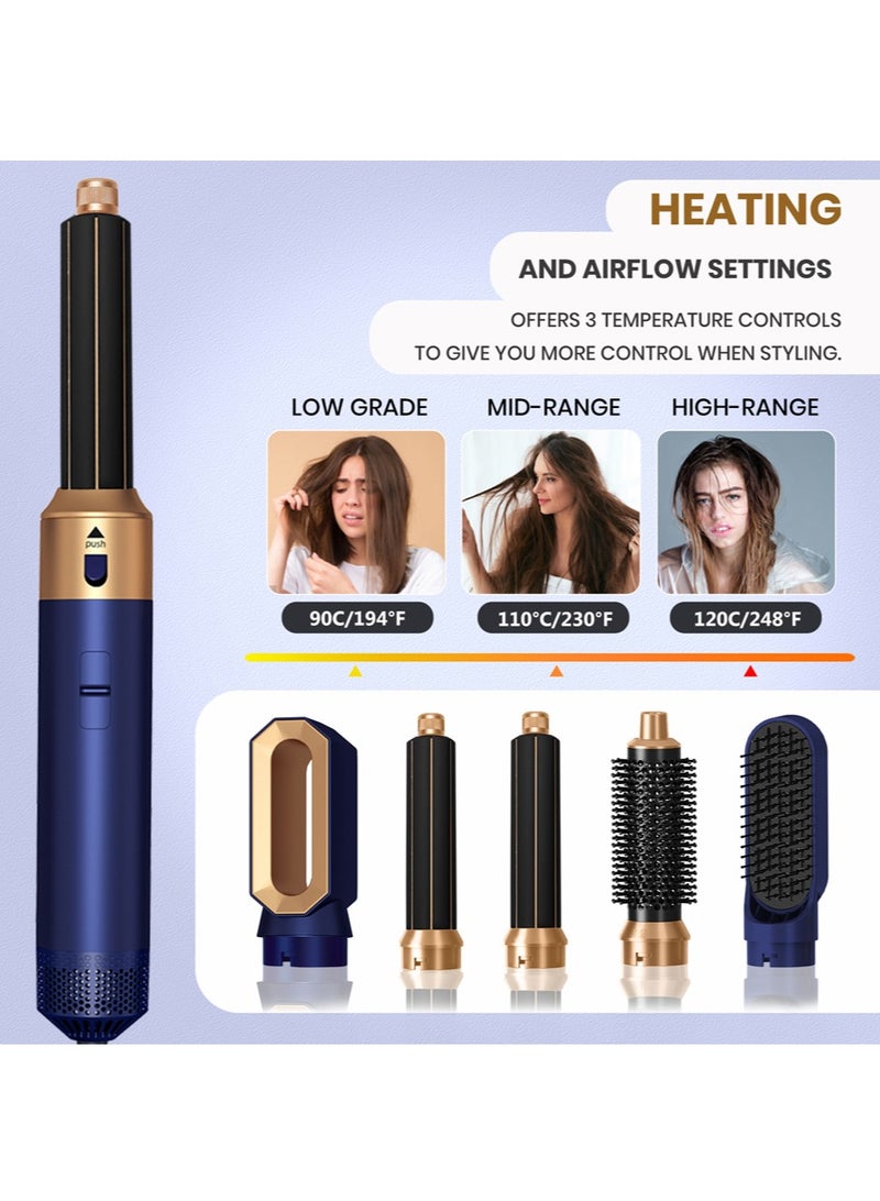 Generic [PREMIUM CONFIGURATION] BLUE GOLD UNIVERSAL ELECTRIC HAIR DRYER CURLER SET FIVE REPLACEMENT HEADS 1000W HOT AIR CURLER AND STRAIGHTENER STYLING TOOLS COMB CURLING BRUSH BLOWDER FOR HAIR SALONS/HOMES/BARBARISTS/STYLES  - Image 3