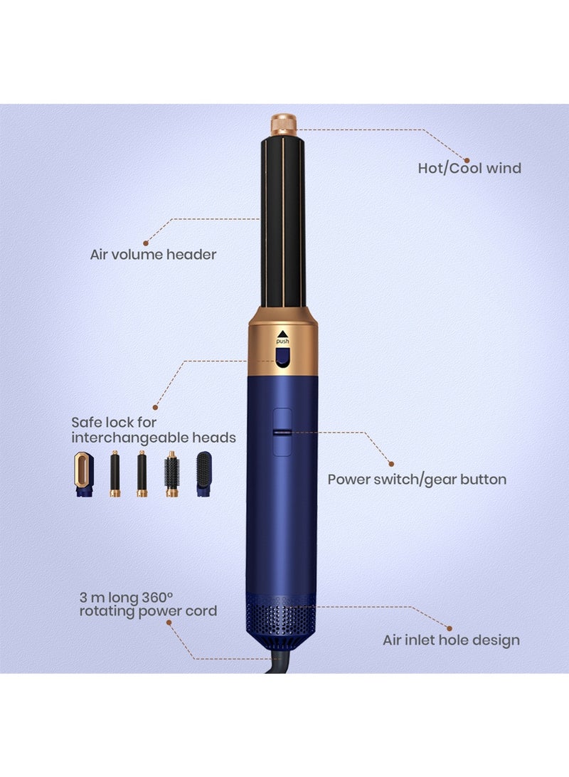 Generic [PREMIUM CONFIGURATION] BLUE GOLD UNIVERSAL ELECTRIC HAIR DRYER CURLER SET FIVE REPLACEMENT HEADS 1000W HOT AIR CURLER AND STRAIGHTENER STYLING TOOLS COMB CURLING BRUSH BLOWDER FOR HAIR SALONS/HOMES/BARBARISTS/STYLES  - Image 5