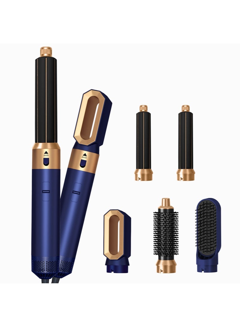 Generic [PREMIUM CONFIGURATION] BLUE GOLD UNIVERSAL ELECTRIC HAIR DRYER CURLER SET FIVE REPLACEMENT HEADS 1000W HOT AIR CURLER AND STRAIGHTENER STYLING TOOLS COMB CURLING BRUSH BLOWDER FOR HAIR SALONS/HOMES/BARBARISTS/STYLES  - Image 1
