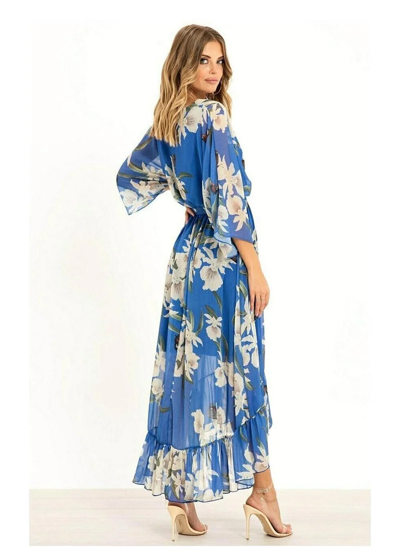 يامي Floral Print Kimono Midi Wrap Dress