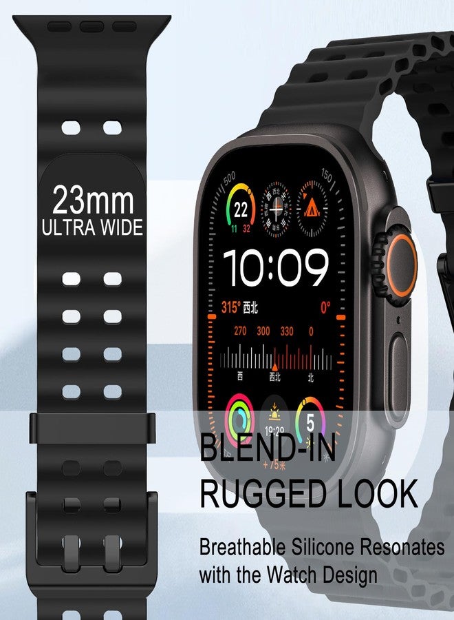 surundo Ocean Silicone Sport Band - Compatible with Apple Watch Ultra 2/Ultra Band 49mm 45mm 44mmm Men Women, Breathable Soft Waterproof Strap for iWatch Ultra 2, iWatch Ultra Series 10 46mm SE/9/8/7/6/5 - Image 3