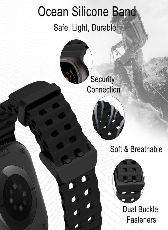 surundo Ocean Silicone Sport Band - Compatible with Apple Watch Ultra 2/Ultra Band 49mm 45mm 44mmm Men Women, Breathable Soft Waterproof Strap for iWatch Ultra 2, iWatch Ultra Series 10 46mm SE/9/8/7/6/5 - Image 2