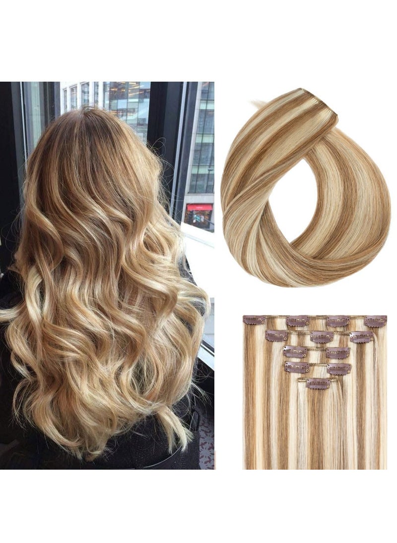 Rich Choices - Rich Choices Clip In Hair Extensions Real Human Hair 5pcs 12clips 70g Balayage Golden Brown to Bleach Blonde Seamless Double Weft Natural Hair Extensions Silky Straight Remy Hair 18 Inch 12P613 - Image 1