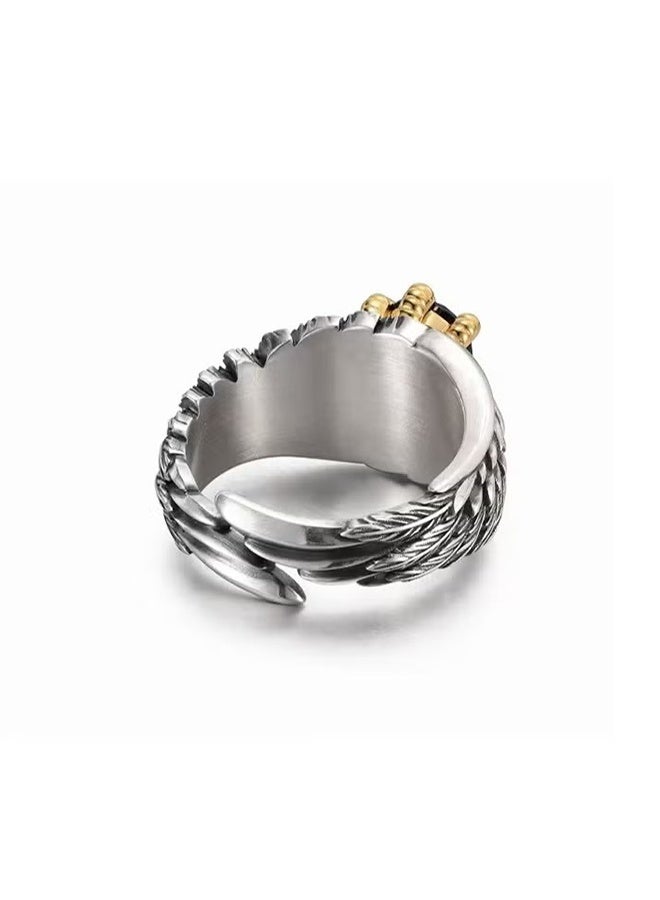 YJ The black stone wing feather boys' ring is versatile - Image 3