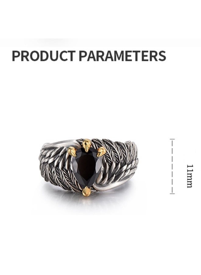 YJ The black stone wing feather boys' ring is versatile - Image 2