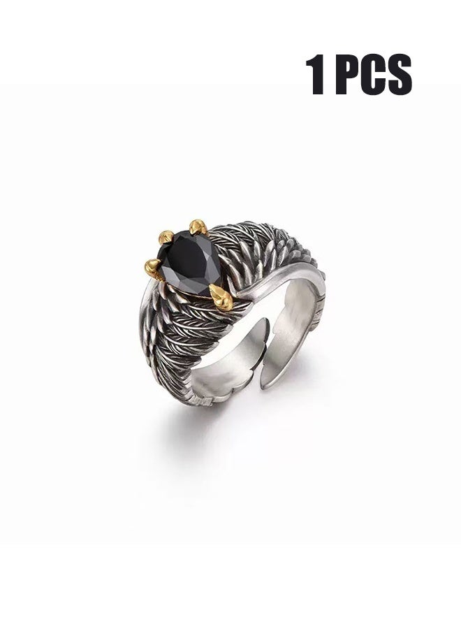 YJ The black stone wing feather boys' ring is versatile - Image 1