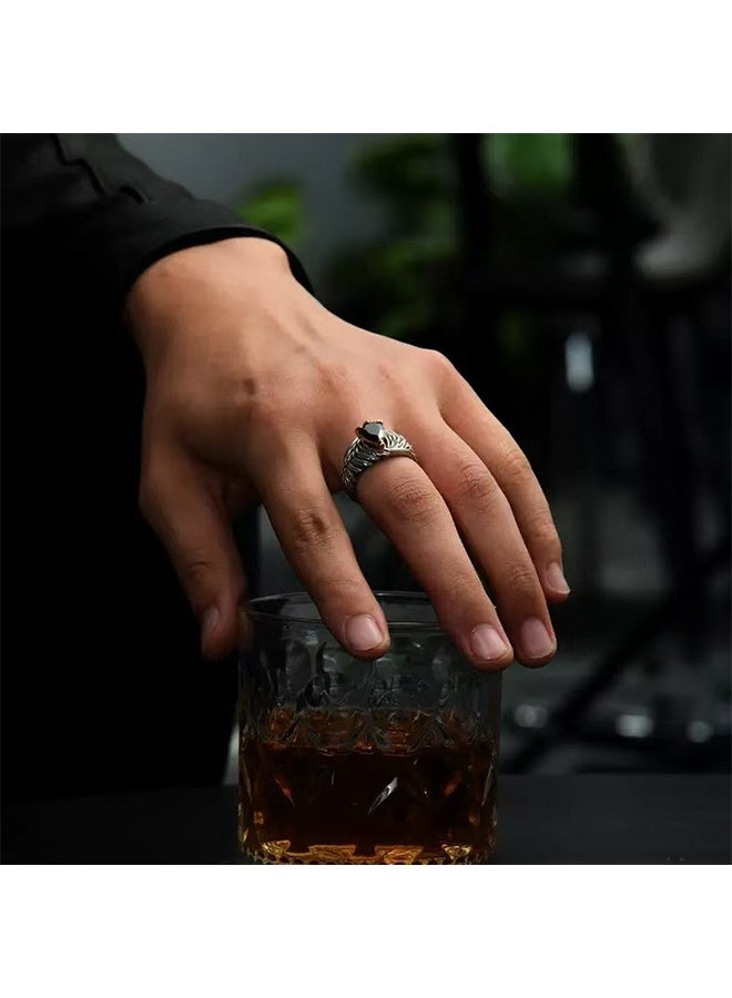 YJ The black stone wing feather boys' ring is versatile - Image 5