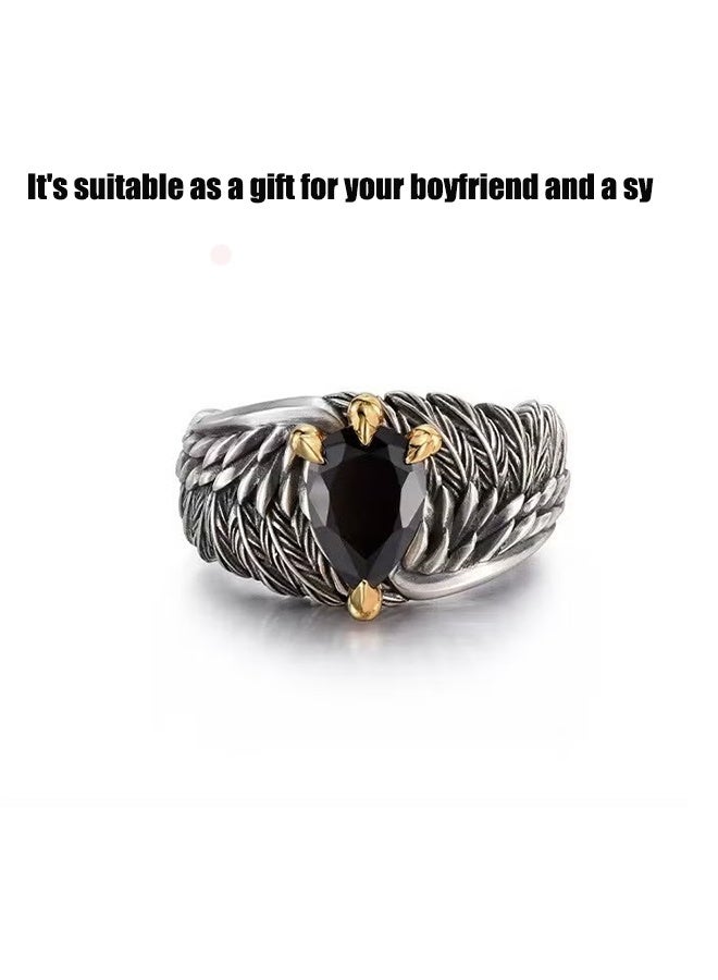 YJ The black stone wing feather boys' ring is versatile - Image 4