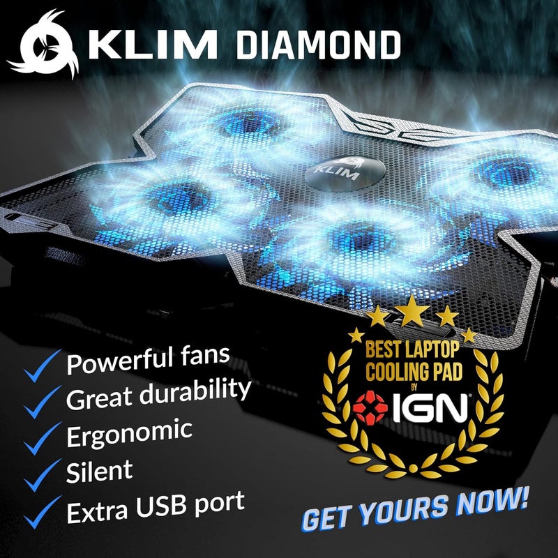 كليم وسادة تبريد الكمبيوتر المحمول Diamond - تم بيع أكثر من 500,000 وحدة - جديد 2023 - أقوى مروحة تبريد سريعة المفعول - حامل كمبيوتر محمول مع 4 مراوح تبريد بسرعة 1200 دورة في الدقيقة - مروحة USB - لأجهزة PS5 - Image 2