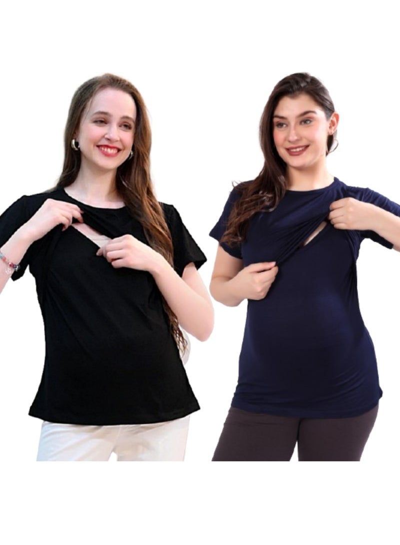 TUMMY TUMMY Maternity & Nursing Double Layered Pull-On Top Pack of 2pc  - Image 1