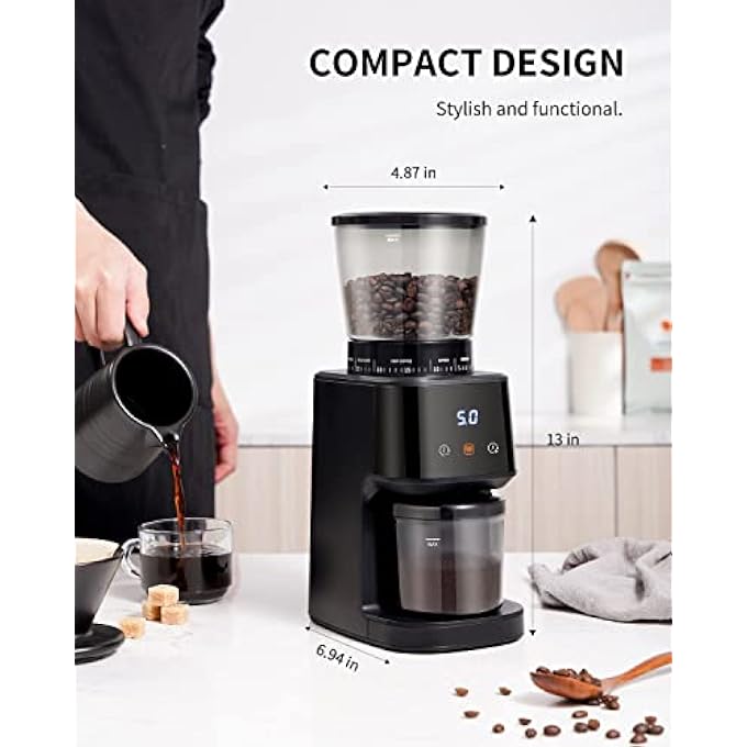 Dxmocos Conical Burr Coffee Grinder With Digital Timer Display Electric Coffee Bean Grinder With 31 Precise Settings For EspressoDripPour OverCold BrewFrench Press Matte Black - Image 4