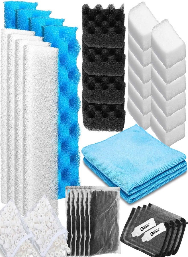 Threlaco 38 Pcs Compatible with Fluval 406/407 Filter Media Canister Filter Maintenance & Replacement Kit, Including Bio Sponge, Activated Carbon, Ceramic Rings, Mesh Bags, Rags, Silicone Lubricant - Image 1