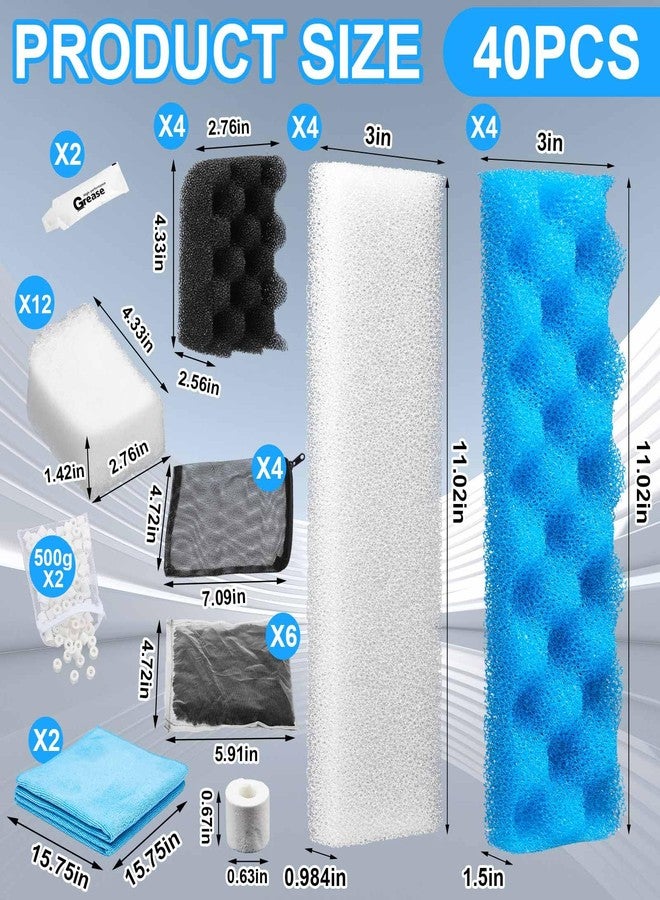 Threlaco 38 Pcs Compatible with Fluval 406/407 Filter Media Canister Filter Maintenance & Replacement Kit, Including Bio Sponge, Activated Carbon, Ceramic Rings, Mesh Bags, Rags, Silicone Lubricant - Image 2