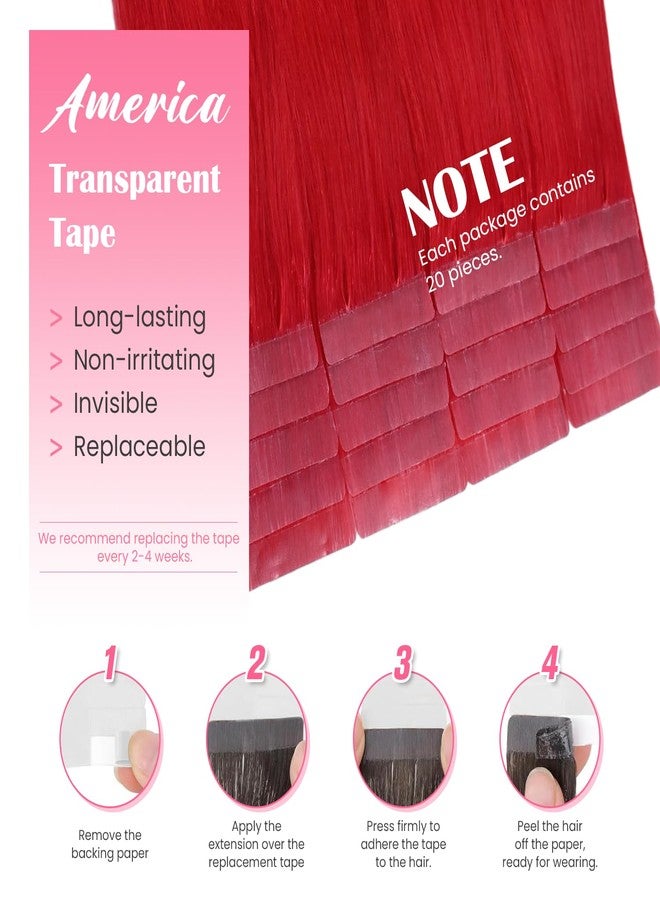 Aison Red Tape in Hair Extensions Human Hair 16 Inch 30G 100% Remy Human Hair Extensions Silky Straight for Women 20 Pcs/Package - Image 3
