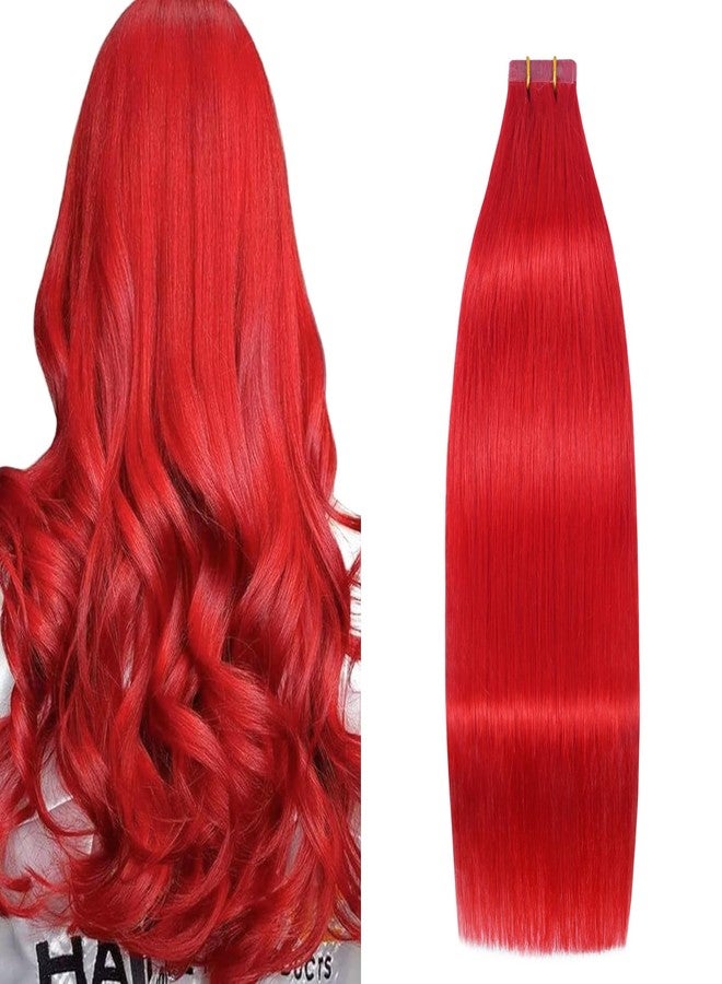 Aison Red Tape in Hair Extensions Human Hair 16 Inch 30G 100% Remy Human Hair Extensions Silky Straight for Women 20 Pcs/Package - Image 1