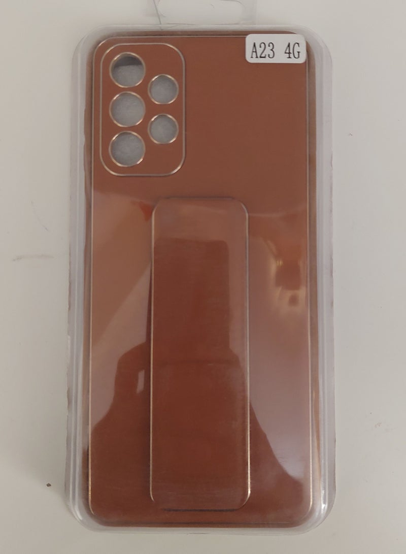 Fully Covered With Finger Grip Stand Holder Anti Slip Shockproof Protective Case Cover For Samsung Galaxy A23 4G Brown