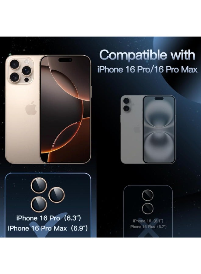Camera Lens Protector for iPhone 16 Pro / iPhone 16 Pro Max (Desert Titanium) Single Ring Cover 9H Tempered Glass HD 1 Set - Desert Titanium - Image 2