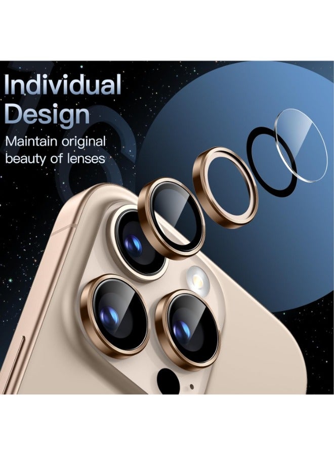 Camera Lens Protector for iPhone 16 Pro / iPhone 16 Pro Max (Desert Titanium) Single Ring Cover 9H Tempered Glass HD 1 Set - Desert Titanium - Image 3