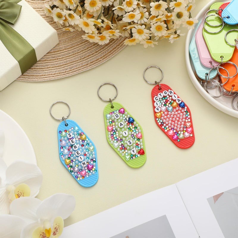 Nosiny 1550 Pcs/40 Sets Motel Keychain Making Kit with 40 Pcs Motel Key Chain 1500 Pcs Blank Alphabet Letter Beads Rhinestone Charms for DIY Hotel Blanks Keychain - Image 4