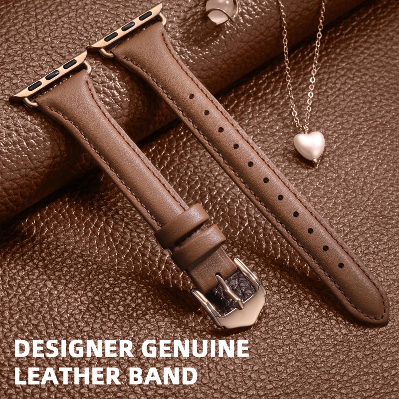 DaQin Slim Leather Band Compatible with Apple Watch Bands Women 40mm 38mm 41mm 42mm,Top Grain Genuine Leather Strap Thin Replacement Wristband for Apple Watch Series 11 10 9 8 7 6 5 4 3 2 1 SE Ultra - Image 4