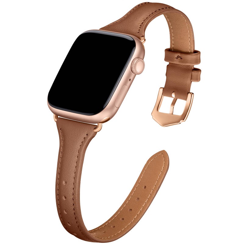 DaQin Slim Leather Band Compatible with Apple Watch Bands Women 40mm 38mm 41mm 42mm,Top Grain Genuine Leather Strap Thin Replacement Wristband for Apple Watch Series 11 10 9 8 7 6 5 4 3 2 1 SE Ultra - Image 1