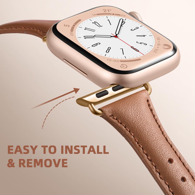 DaQin Slim Leather Band Compatible with Apple Watch Bands Women 40mm 38mm 41mm 42mm,Top Grain Genuine Leather Strap Thin Replacement Wristband for Apple Watch Series 11 10 9 8 7 6 5 4 3 2 1 SE Ultra - Image 3