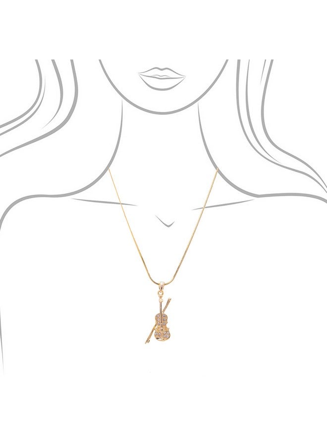 SpinningDaisy Tiny Jewel Crystal Violin And Bow Necklace Gold - Image 3