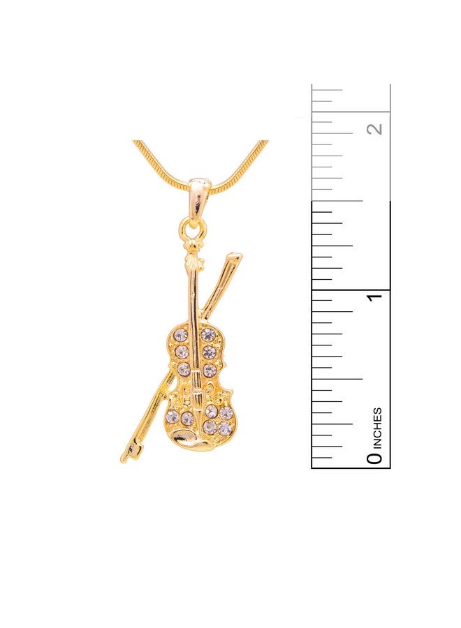 SpinningDaisy Tiny Jewel Crystal Violin And Bow Necklace Gold - Image 5