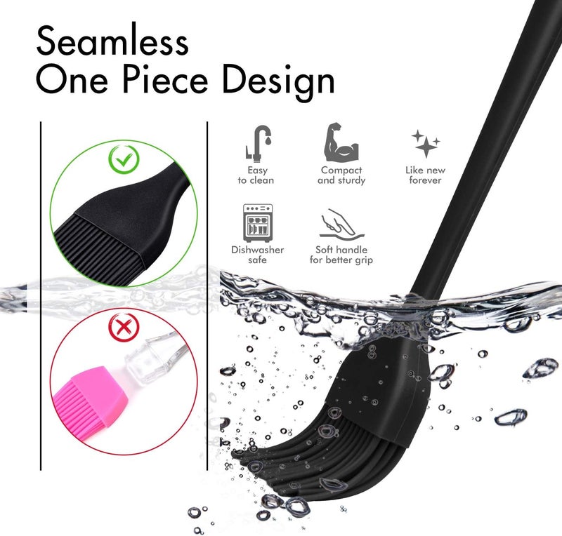 hotec 600℉ Heat Resistasnt Basting Brushes, BPA Free Silicone Pastry Brush, Spread Oil Butter Sauce Marinades for BBQ Grill Barbecue Baking Kitchen Cooking Dishwasher Safe (Black 2) - Image 4