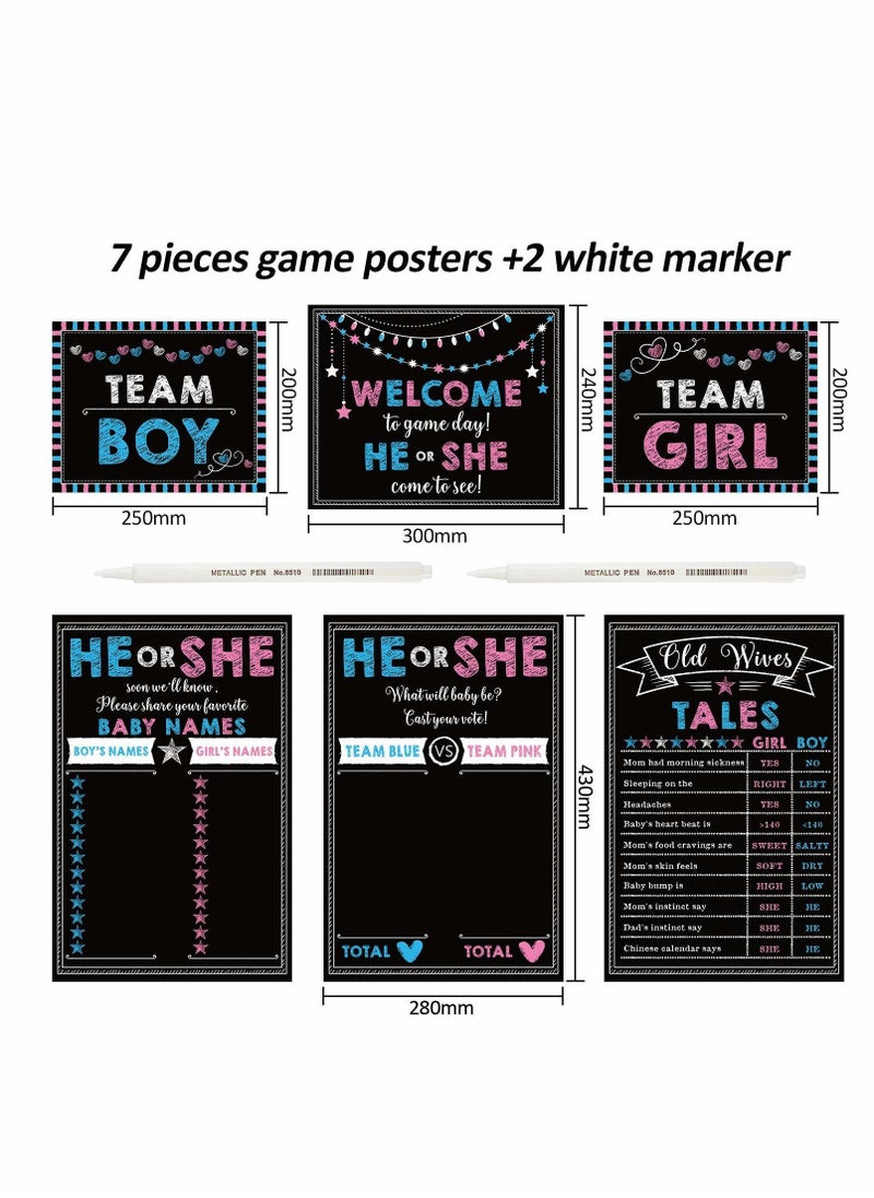 Y&D Baby Gender Reveal Board, Party Supplies Kit with Decorations Games Voting Poster Board 2 Pieces Erasable Marker, Chalkboard Design  - Image 2
