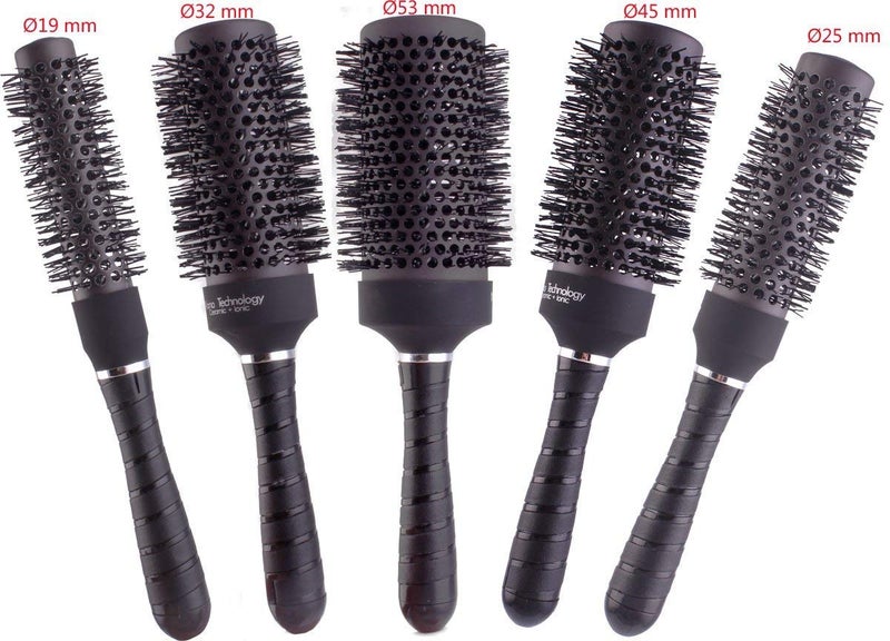 PERFEHAIR Round Thermal Brush Set Professional Nano Ceramic Ionic Barrel Hair Styling Blow Drying Curling Brush 5 Different Sizes