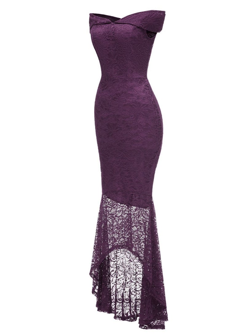 KUYING New One Shoulder Slimming Wrap Hip Tail Tail Long Lace Dress Dress  - Image 3