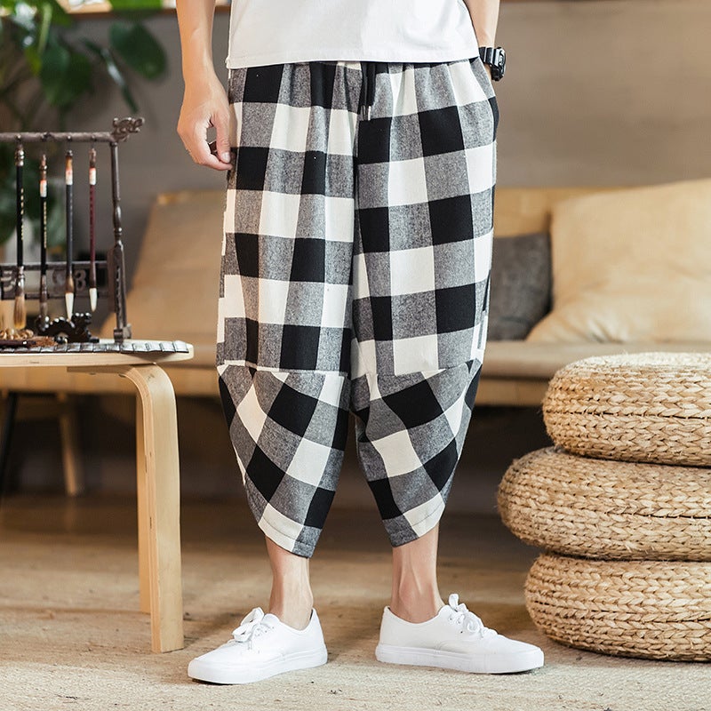 Chinese Style Men'S Pants 2019 Ethnic Style Plaid Capri Pants Men'S Casual Fashion Pants - Image 5