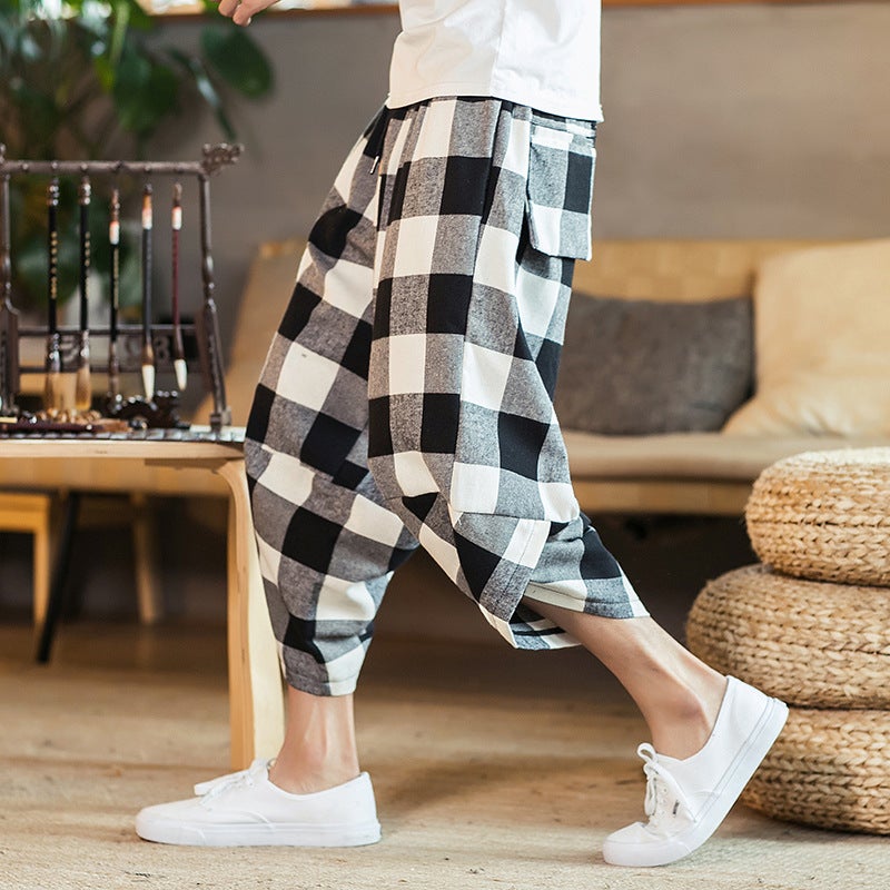 Chinese Style Men'S Pants 2019 Ethnic Style Plaid Capri Pants Men'S Casual Fashion Pants - Image 4