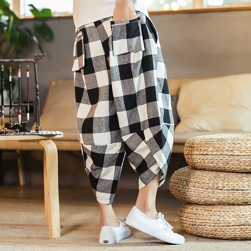 Chinese Style Men'S Pants 2019 Ethnic Style Plaid Capri Pants Men'S Casual Fashion Pants - Image 3