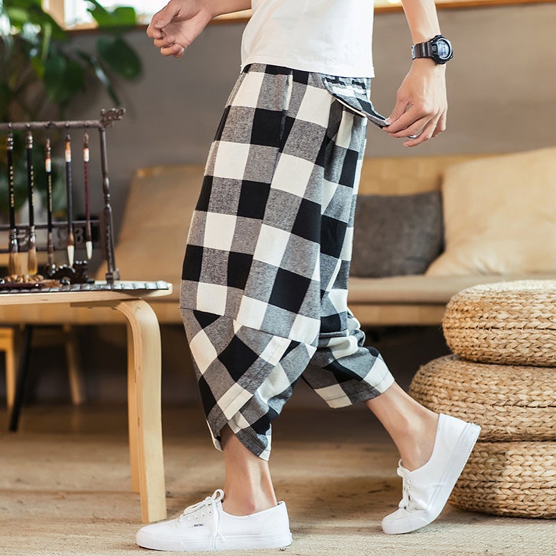 Chinese Style Men'S Pants 2019 Ethnic Style Plaid Capri Pants Men'S Casual Fashion Pants - Image 1