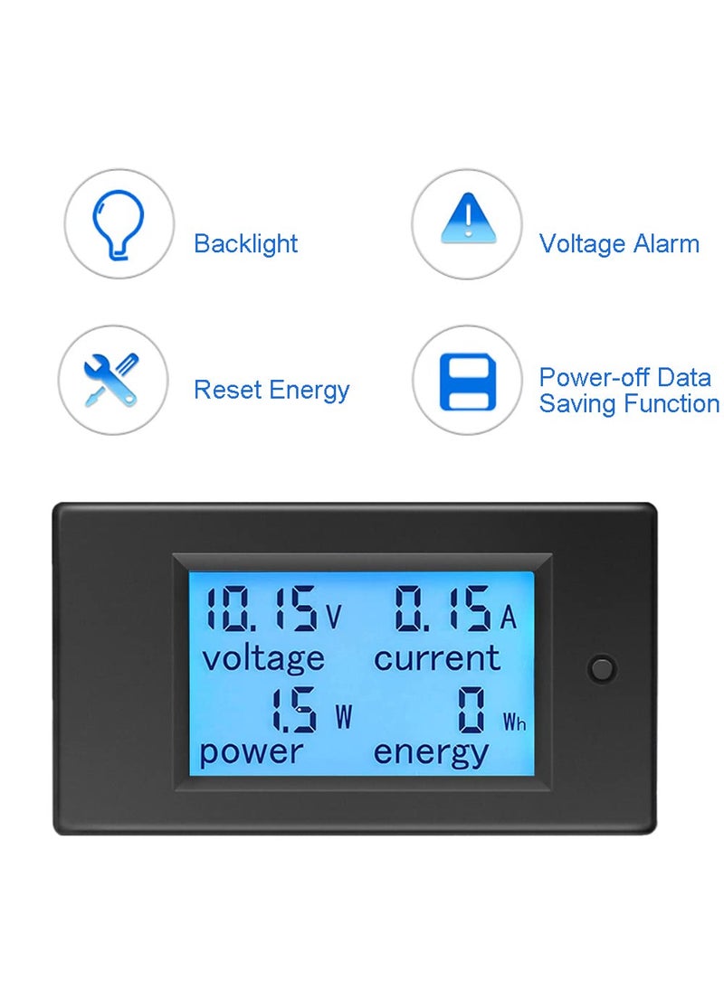 KETOTEK KETOTEK Amp Volt Watt Kwh Meter Tester Panel Digital 4 in 1 Ammeter Voltmeter Multimeter 12V DC 6.5-100V 20A, Voltage Current Power Energy Usage Monitor LCD Display Car Motorbike Solar  - Image 3