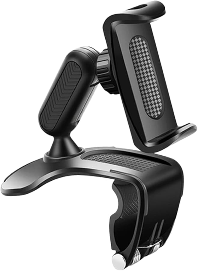 Universal Dashboard Phone Holder Rotating Clip Mount Adjustable Stand for Smartphones Black - Image 1