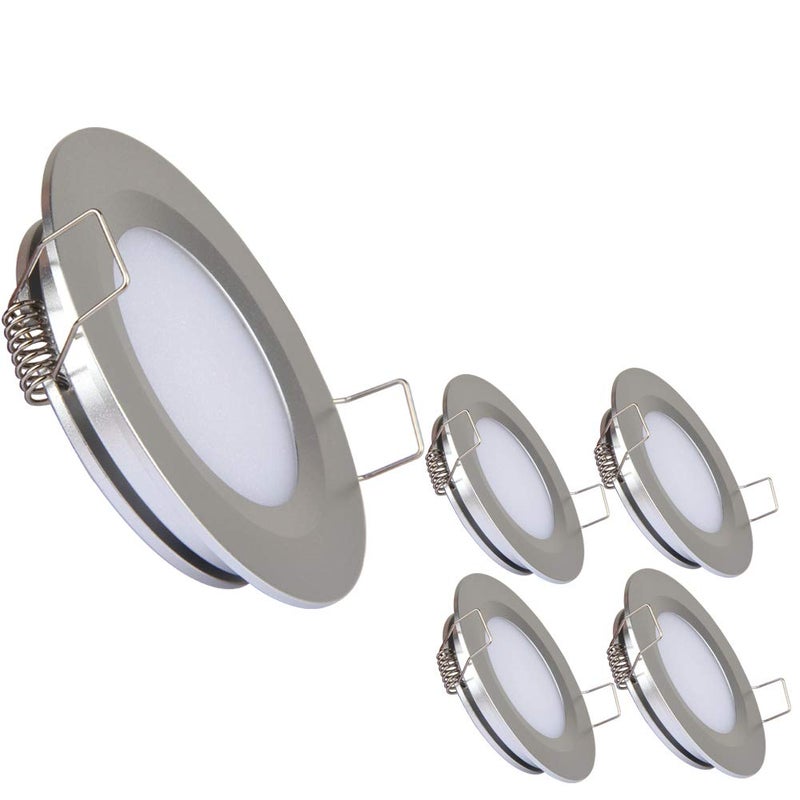 acegoo RV Recessed Ceiling Light 2-3/4â€ Full Aluminum 12V Dimmable LED Puck Light for Campervan Truck Caravan Boat Roof Under Cabinet Lighting, Flush Mount Cutout 2-1/4" (Sliver,Warm White) 4 Pack - Image 1