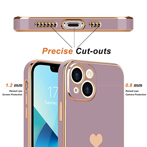 Teageo Compatible with iPhone 13 Case for Girl Women Cute Love-Heart Luxury Bling Plating Soft Back Cover Raised Camera Protection Bumper Silicone Shockproof Phone Case for iPhone 13, Lavender - Image 3