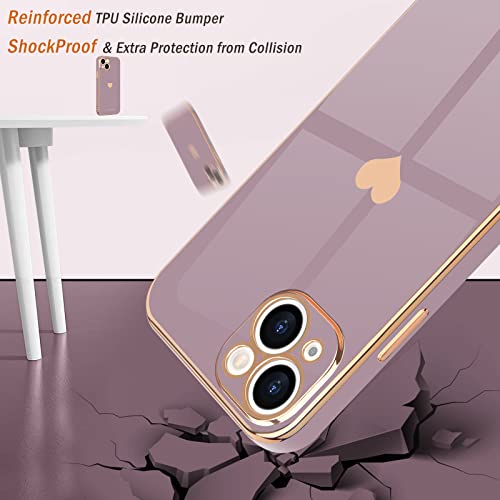 Teageo Compatible with iPhone 13 Case for Girl Women Cute Love-Heart Luxury Bling Plating Soft Back Cover Raised Camera Protection Bumper Silicone Shockproof Phone Case for iPhone 13, Lavender - Image 5