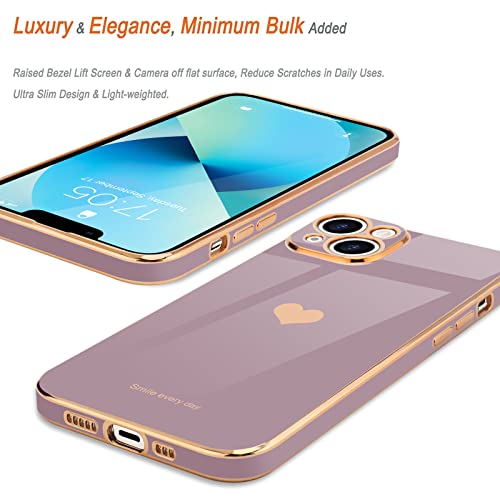 Teageo Compatible with iPhone 13 Case for Girl Women Cute Love-Heart Luxury Bling Plating Soft Back Cover Raised Camera Protection Bumper Silicone Shockproof Phone Case for iPhone 13, Lavender - Image 4