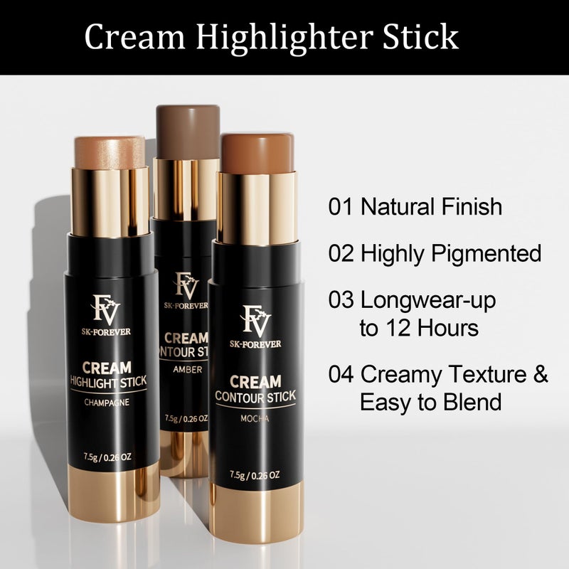 FV Cream Highlighter Stick, Blendable & Long Lasting Highlight Stick with Natural Finish, Shimmer Face Highlighter Makeup for Glowing Skin & Eyeshadow, Cruelty-free, 03 Champagne - Image 3