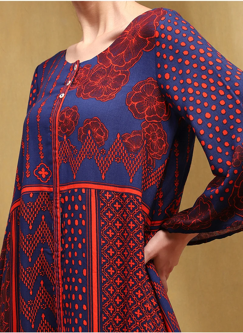 بيبا Printed Button Detail Kurti & Bottom Set