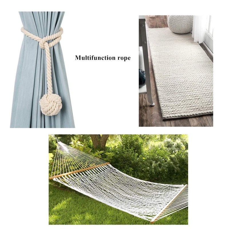 SRIVI Cotton Rope Threads 11 Meter 36 Feet Cotton Cord 38 Inch Thick Twisted Rope for Crafts Knotting Dcor Size 10 mm Color OffWhite 2 Wooden Ring Free - Image 5