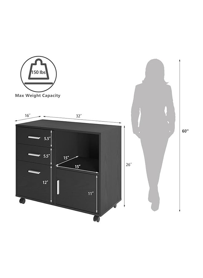 Generic - 3 Drawer Wooden File Cabinet Mobile Lateral File Cabinet with Rollers for Letter Size or A4 Hanging Folders Printer Stand with Open Storage Cabinet for Home Office Black 81.28 x 40.64 x 66.04 Cm - Image 1