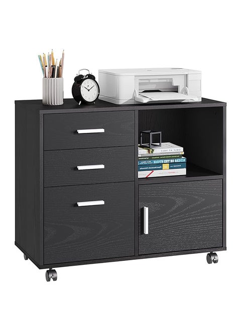3 Drawer Wooden File Cabinet Mobile Lateral File Cabinet with Rollers for Letter Size or A4 Hanging Folders Printer Stand with Open Storage Cabinet for Home Office Black 81.28 x 40.64 x 66.04 Cm