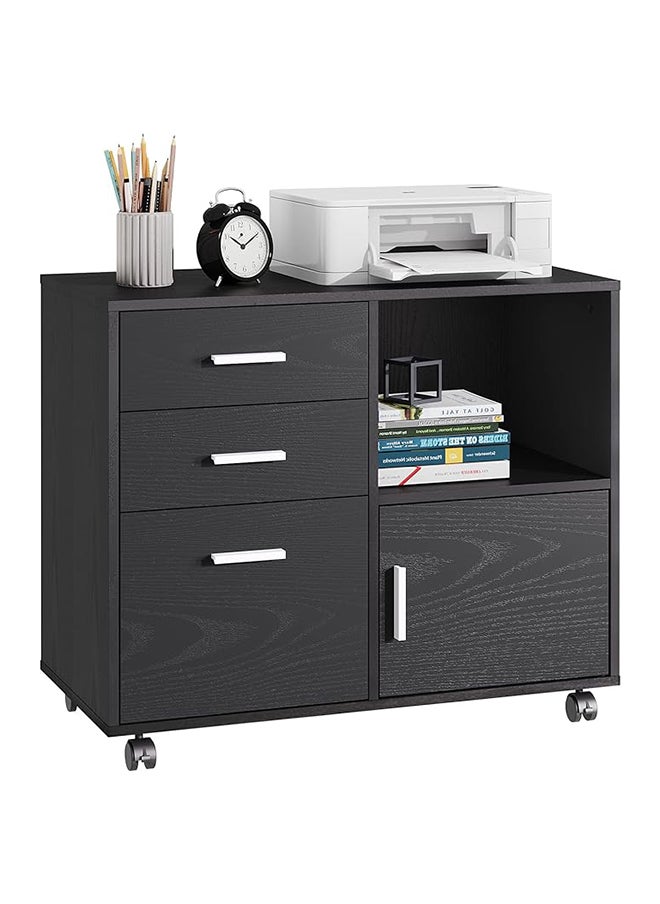 Generic - 3 Drawer Wooden File Cabinet Mobile Lateral File Cabinet with Rollers for Letter Size or A4 Hanging Folders Printer Stand with Open Storage Cabinet for Home Office Black 81.28 x 40.64 x 66.04 Cm - Image 1