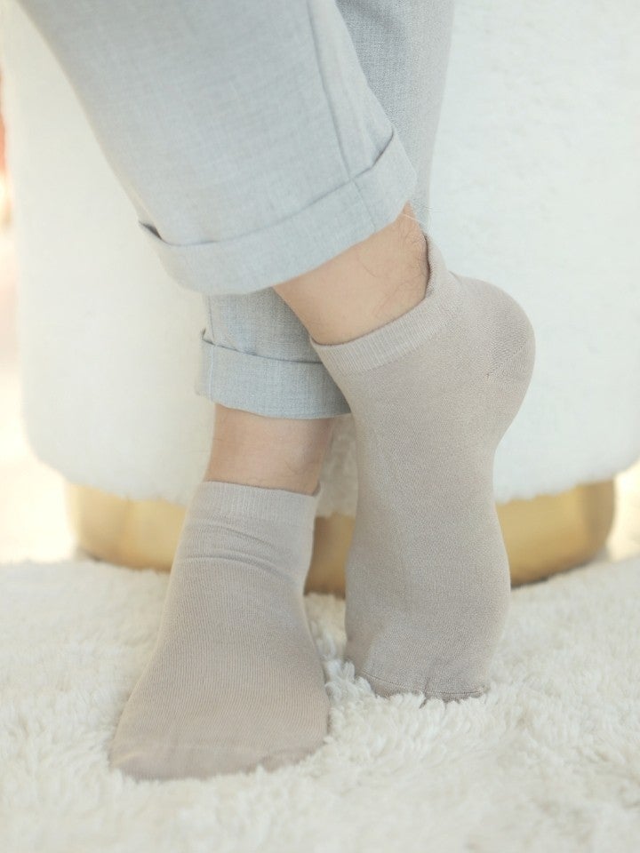 Buluş Organic 3-Pack Cream, White, Beige - Special Heel Technology Viscose Men's Ankle Socks - Image 1