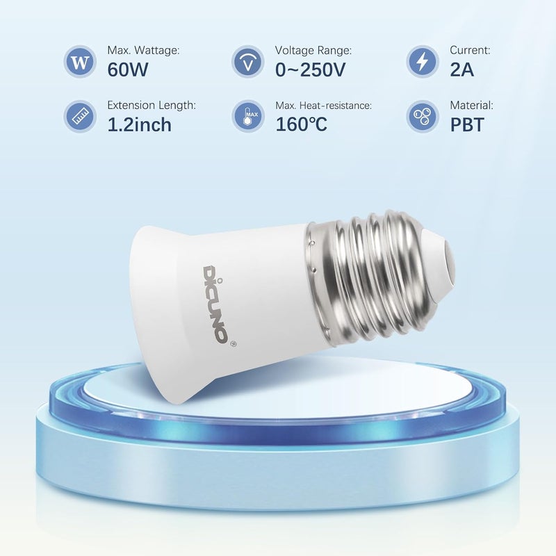 DiCUNO E26 3CM/1.2 Inch Socket Extender, E26 Lamp Bulb Socket Extension, Lamp Holder Adapter, 10-Pack - Image 3